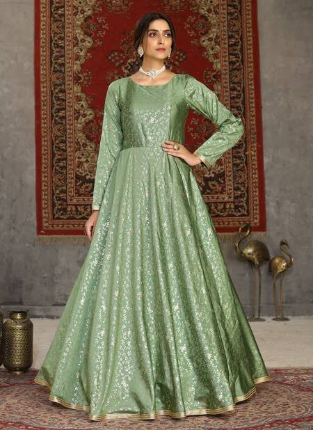Pista Green Colour FLORY VOL 15 Exclusive Occasion Wear Taffeta Metalic Foil Work Ladies Latest Designer Gown Collection 4606